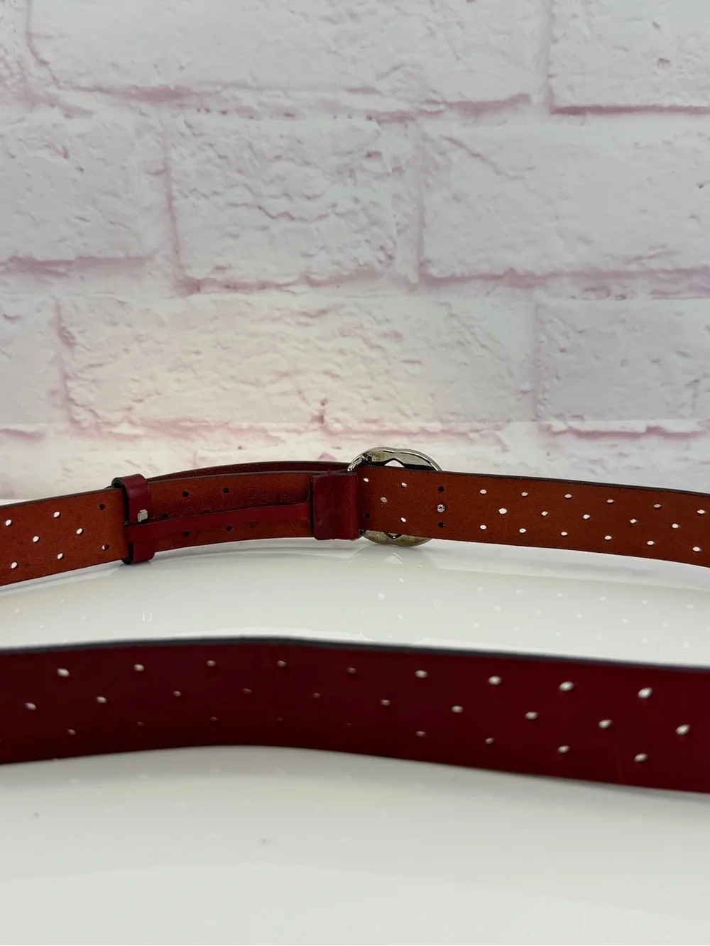 Gucci Red Perforated Leather Interlocking Belt 90/36 114874